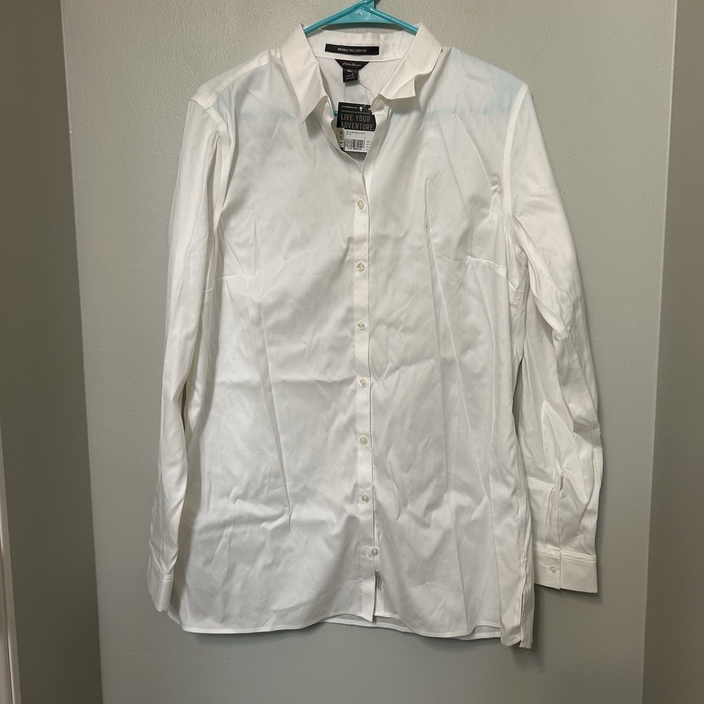 Eddie Bauer Womens Easy Fit White Button-Down Long Sleeve Shirt Size Large New